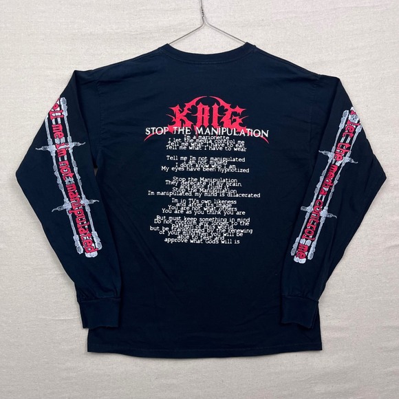 Krig Stop The Manipulation Band Tee Black Long Sleeve Graphic Shirt Death Metal - Picture 2 of 8